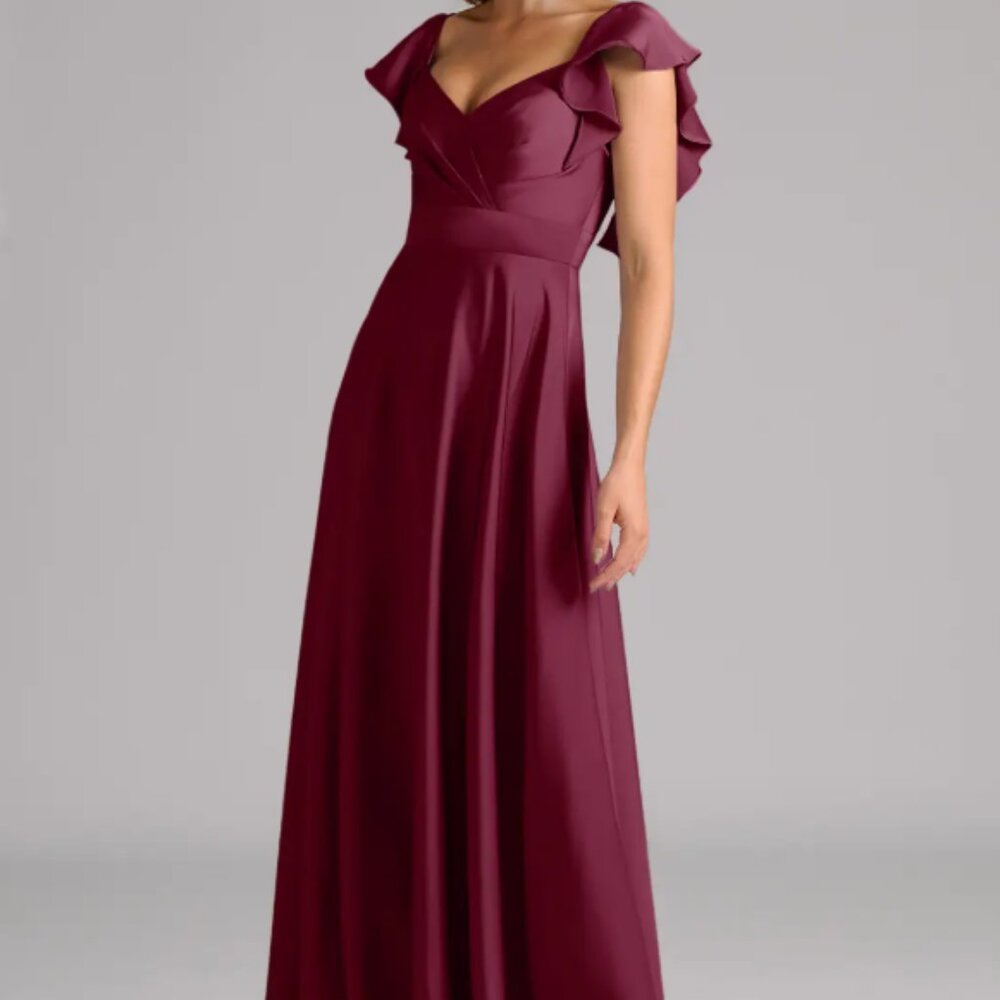Azazie Leilani Stretch Mulberry A-Line Ruched Stretch Satin Dress Size 6A